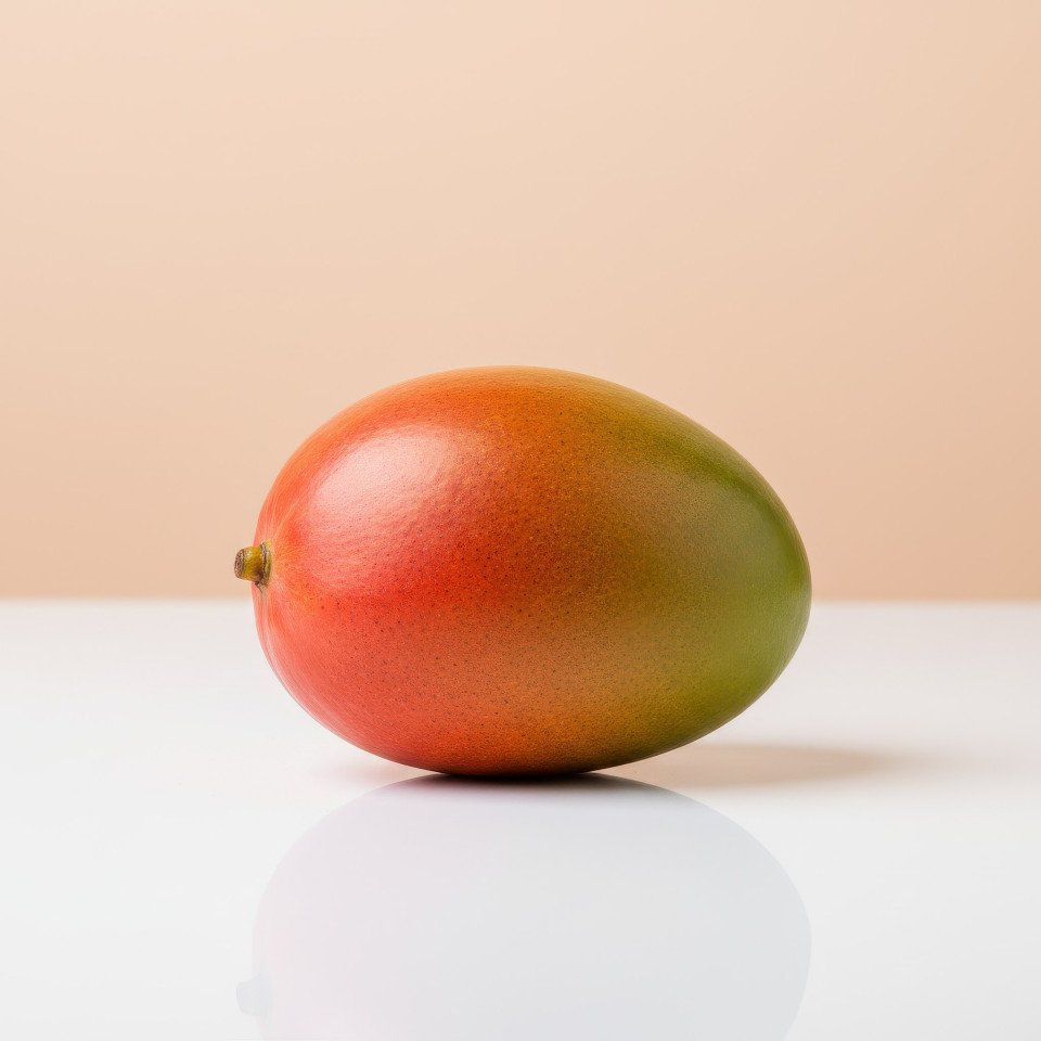 Fresh mango single fruit close up studio lighting google gemini prompt