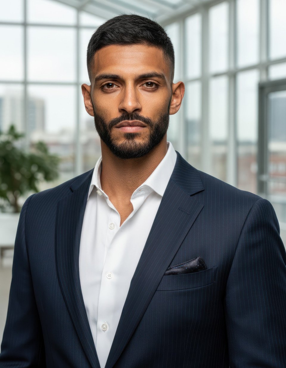 Glass atrium fintech founder executive portrait google gemini prompt