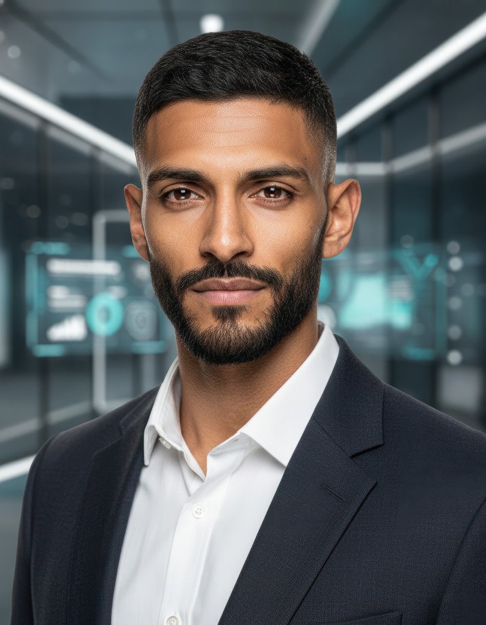 Futuristic hub corporate influencer executive portrait google gemini prompt