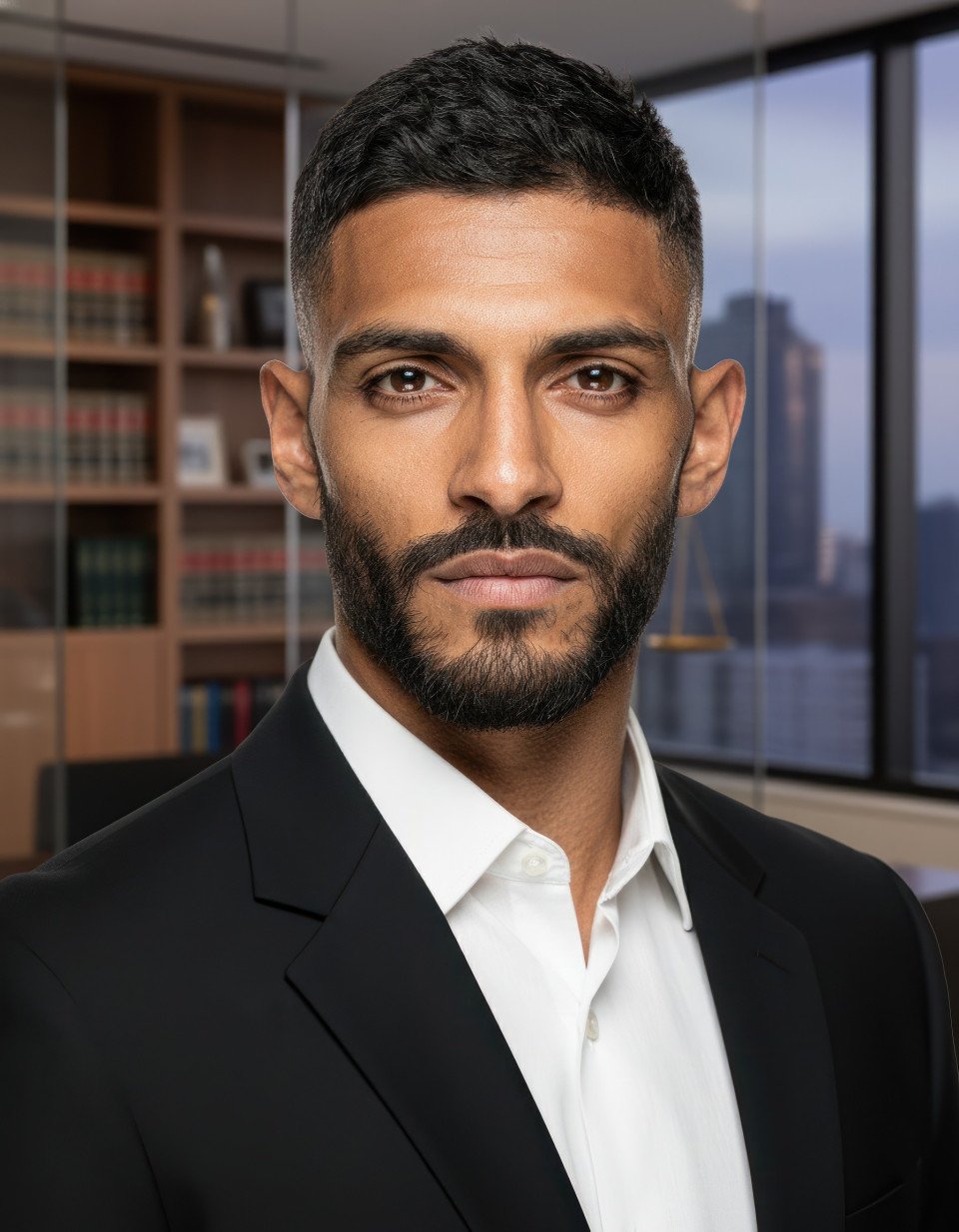 Modern law firm legal counsel executive portrait google gemini prompt