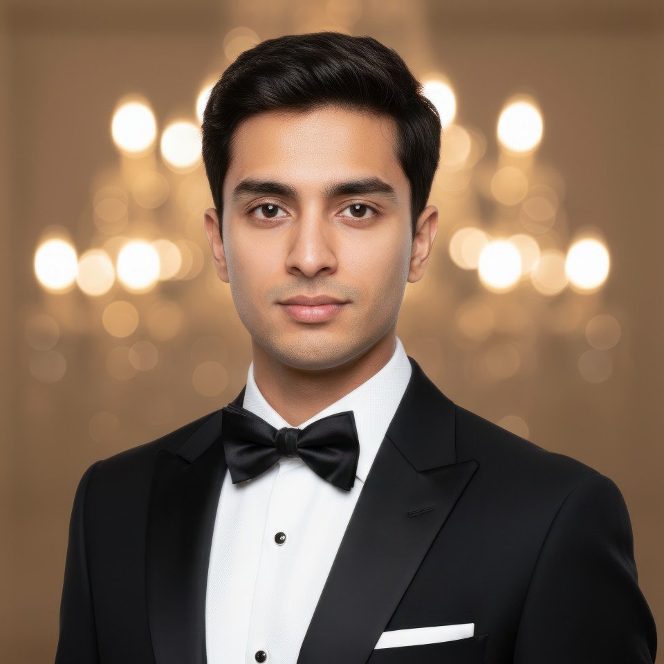 Luxury wedding portrait of man in classic tuxedo google gemini prompt