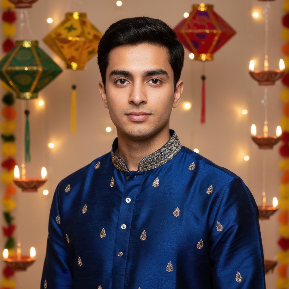Diwali celebration portrait of man in traditional silk kurta google gemini prompt