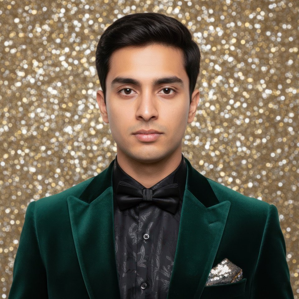 New years eve party portrait of man in luxury outfit google gemini prompt