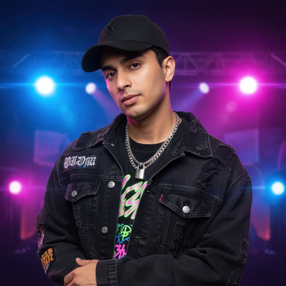 Live concert portrait of man in bold streetwear outfit google gemini prompt