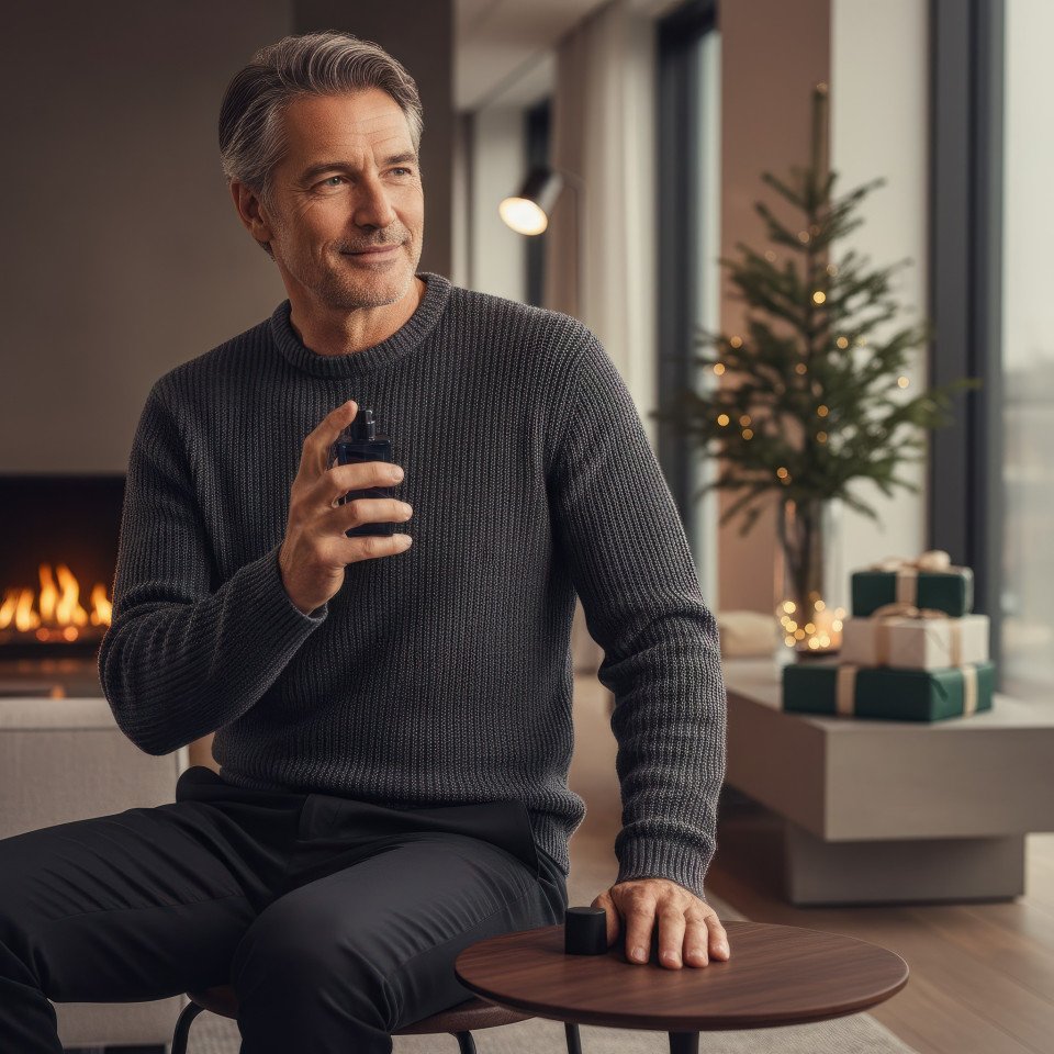 Mature man christmas perfume minimal style google gemini prompt