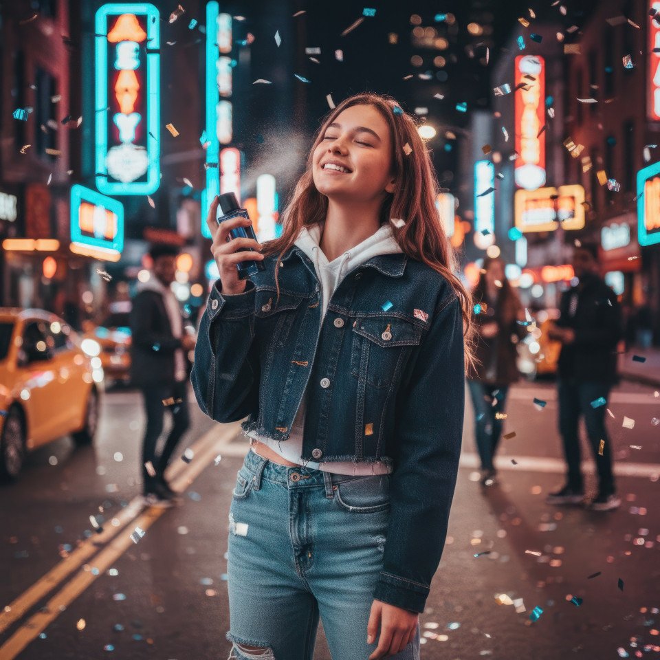 Teenage girl new year perfume street style google gemini prompt