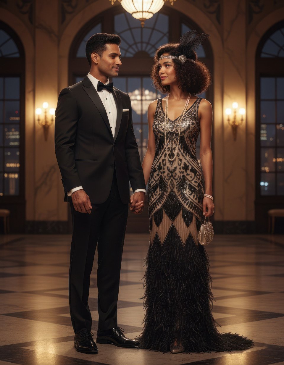 1920s art deco ballroom couple google gemini prompt