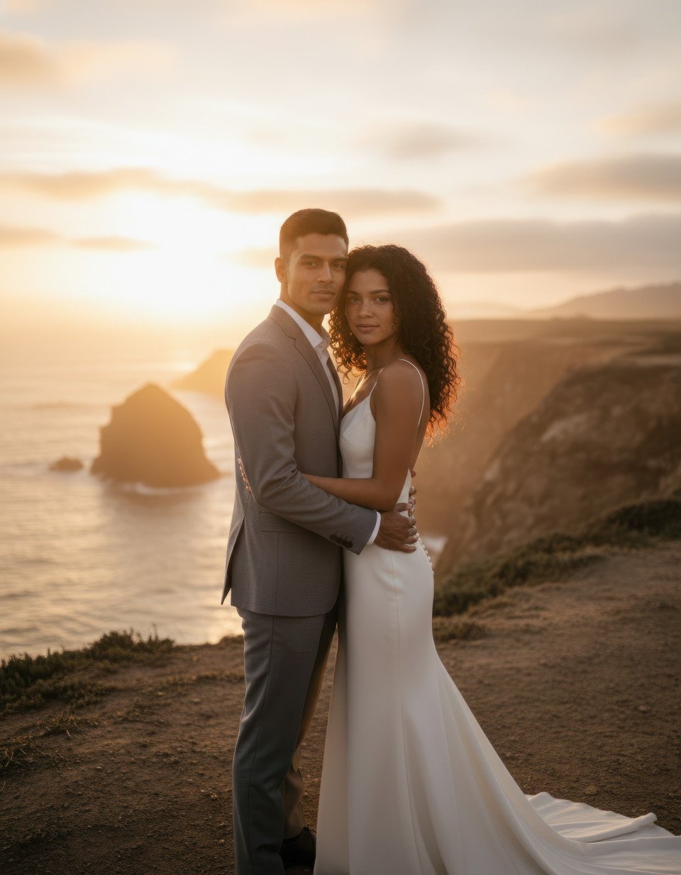 Minimalist coastal couple at sunrise google gemini prompt