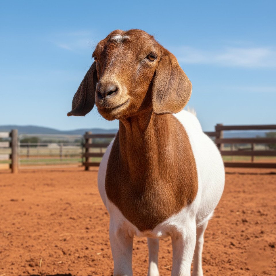 Boer goat standing in red clay paddock google gemini prompt