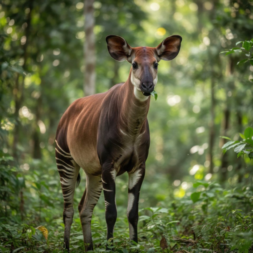 Okapi in equatorial forest mid morning google gemini prompt