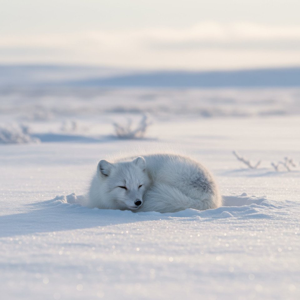 Arctic fox in snow covered tundra early morning google gemini prompt