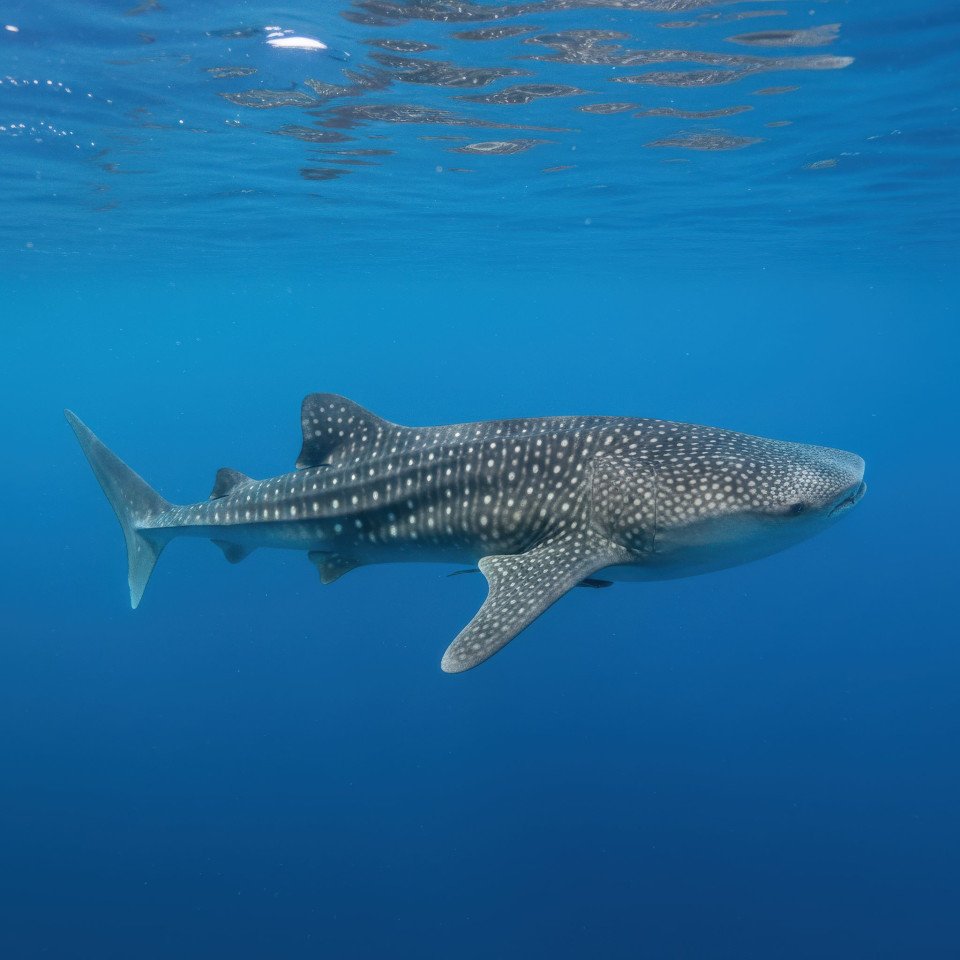 Whale shark swimming in tropical open ocean google gemini prompt