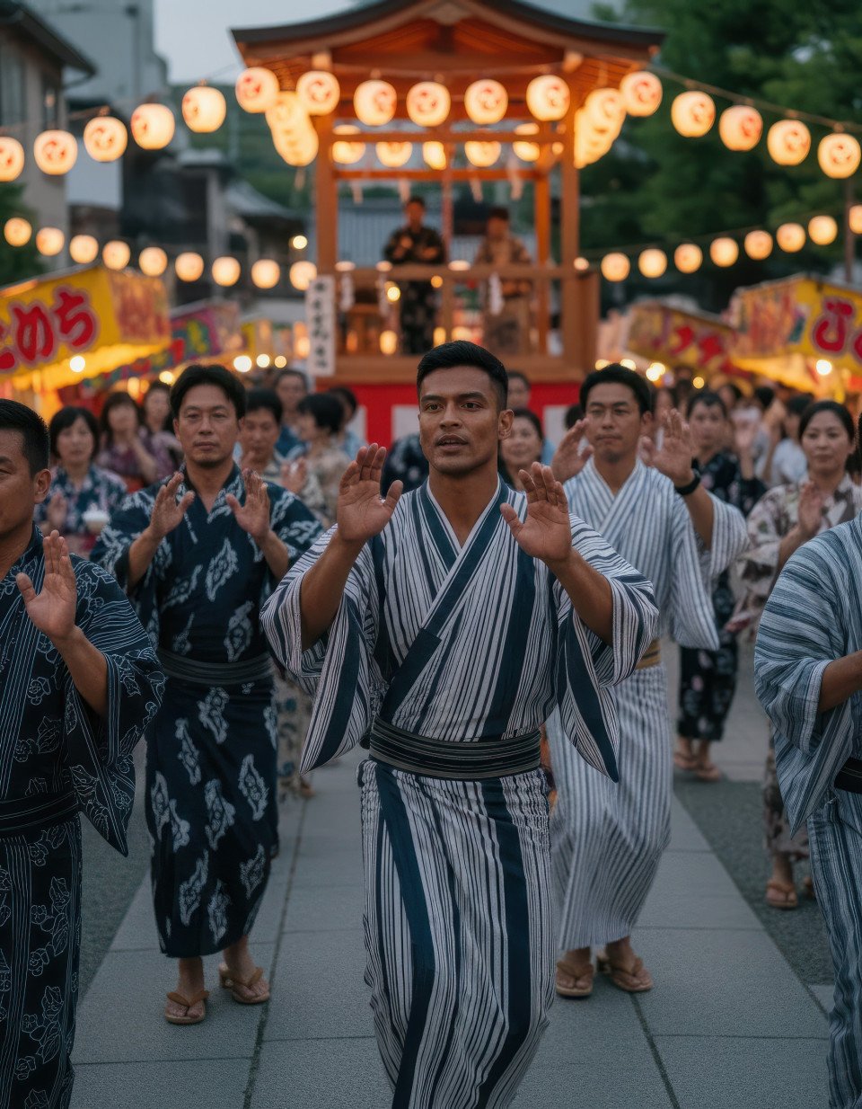 East asian men celebrating obon festival google gemini prompt