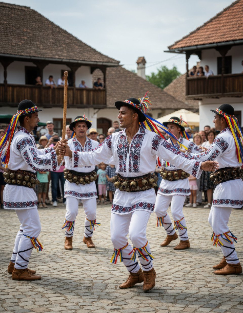 Romanian men celebrating calusari festival google gemini prompt