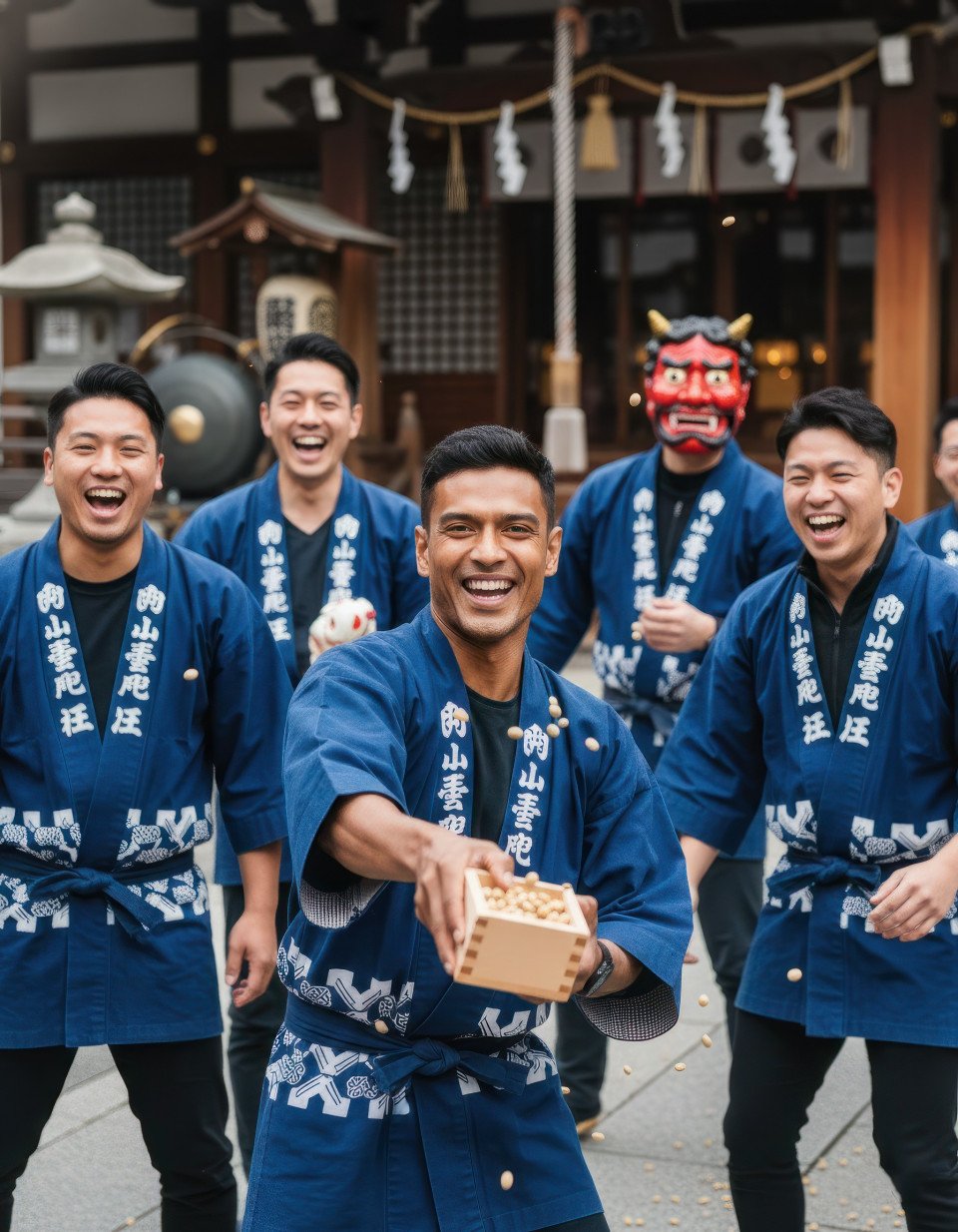 Japanese men celebrating setsubun festival google gemini prompt