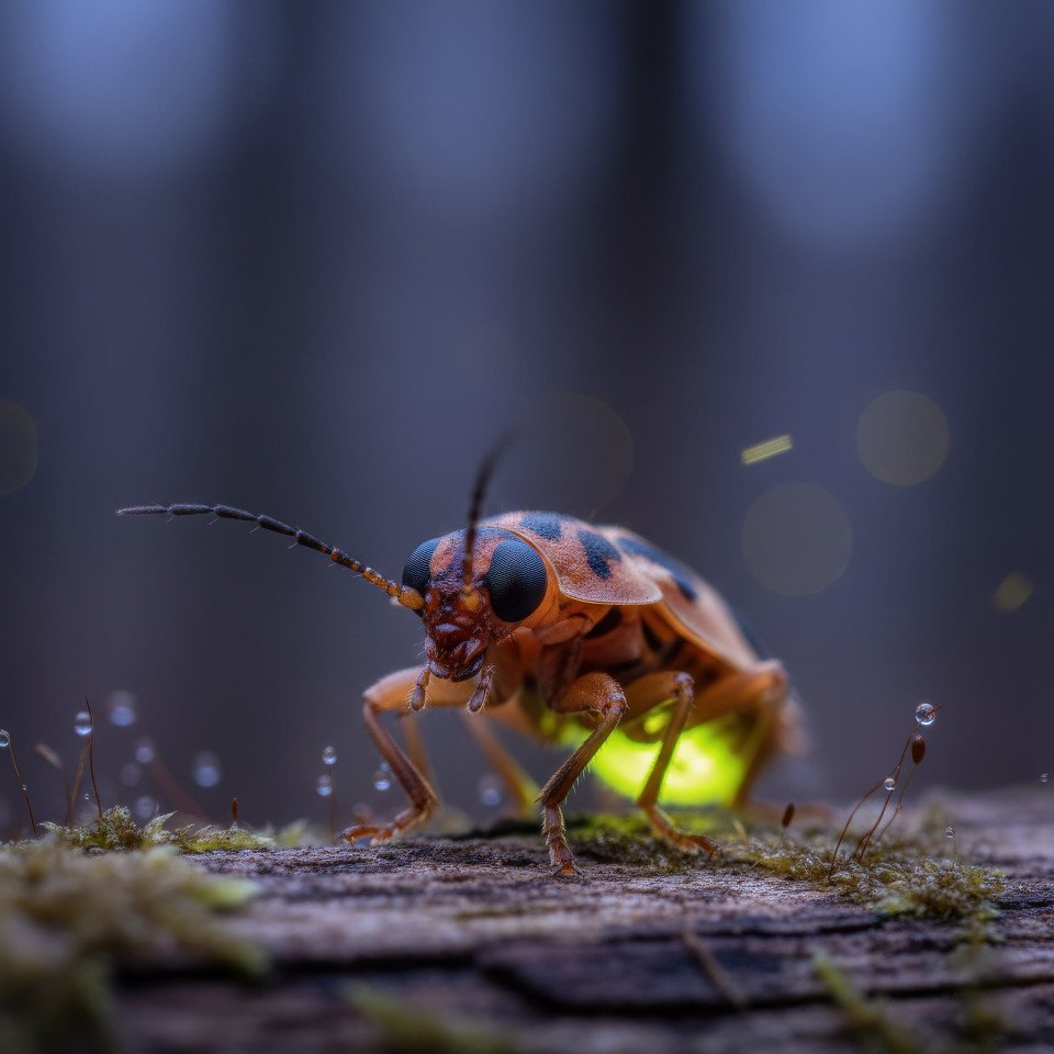 Firefly perched on mossy log macro google gemini prompt