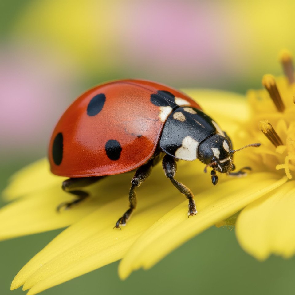 Ladybug crawling on flower petal macro google gemini prompt