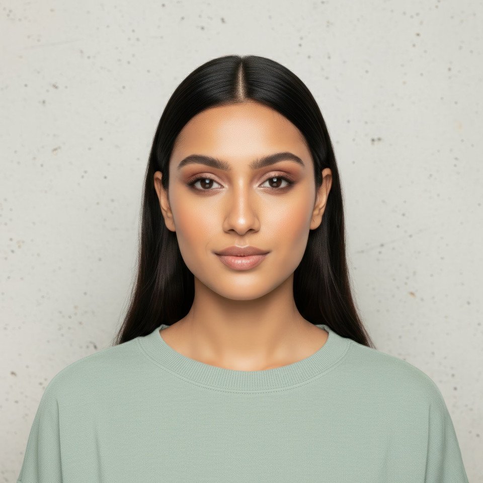 Digital content creator in muted sage casual wear google gemini prompt