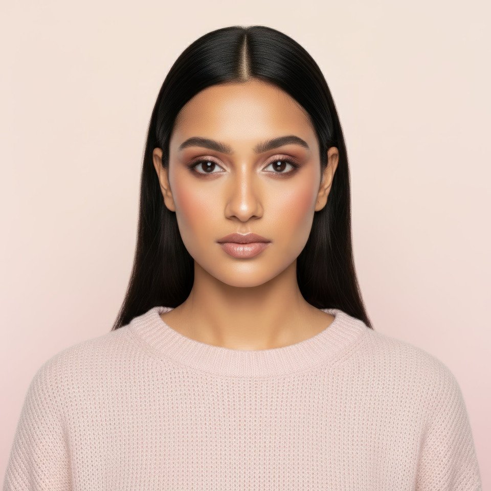 Lifestyle blogger in blush pink knitwear with high key lighting google gemini prompt