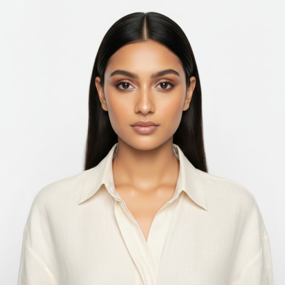 Fashion influencer in soft ivory linen attire with window daylight google gemini prompt