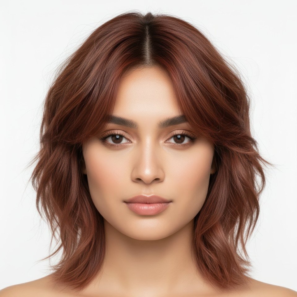 Fashion conscious young woman with soft wolf cut hairstyle google gemini prompt