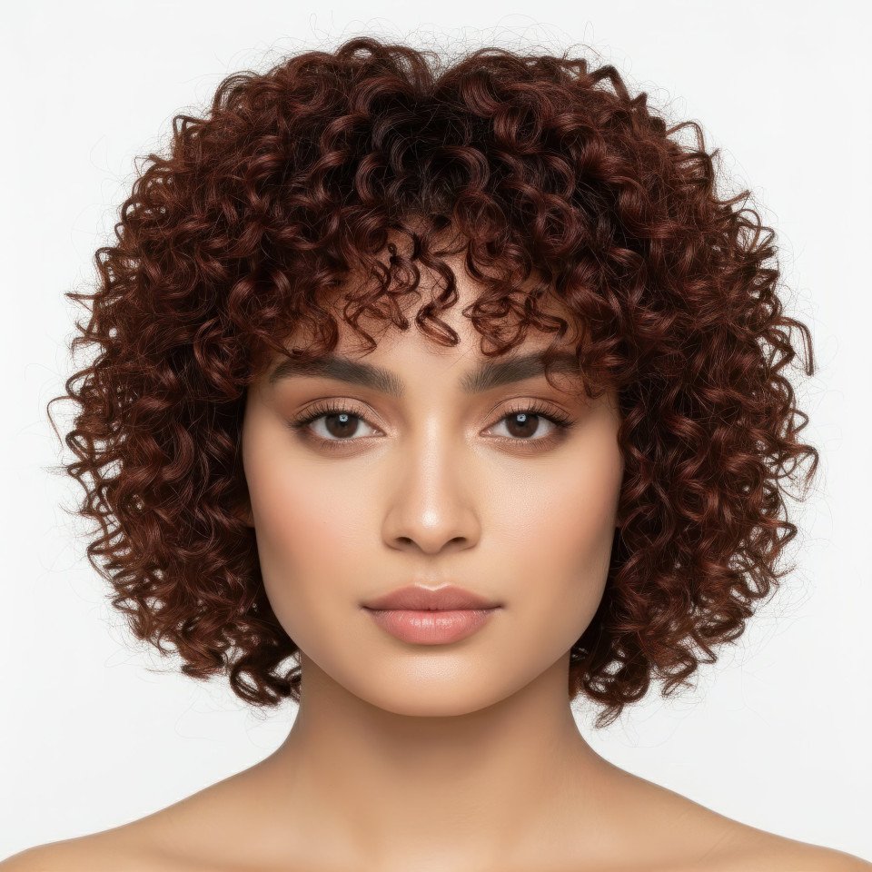 Curly haired woman with layered curly bob hairstyle google gemini prompt