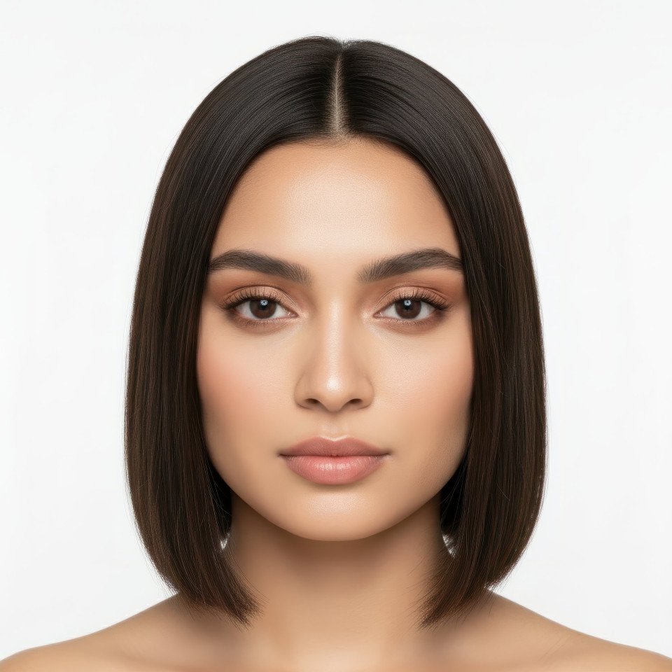 Corporate professional woman with sleek collarbone lob hairstyle google gemini prompt