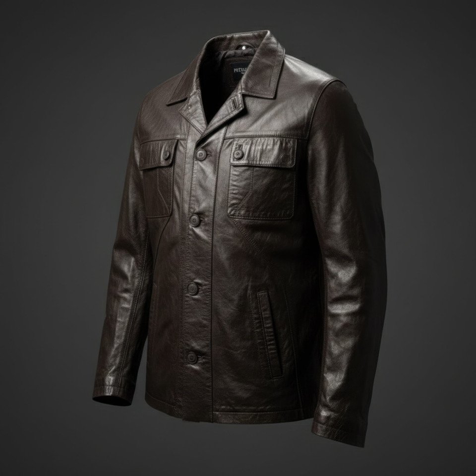 Leather jacket three quarter view on dark background google gemini prompt
