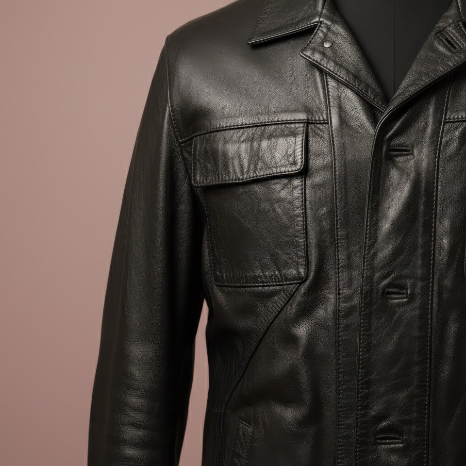Leather jacket close up detail on blush background google gemini prompt