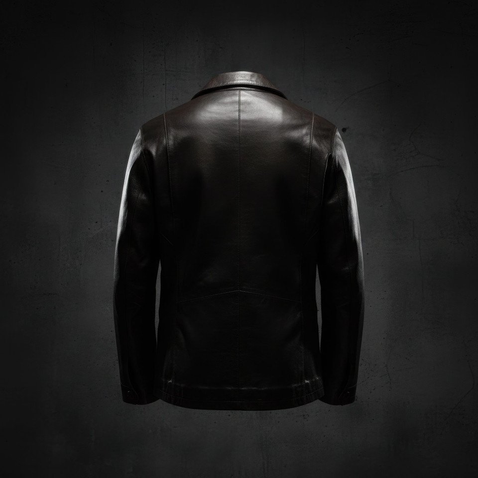 Leather jacket back view on concrete background google gemini prompt
