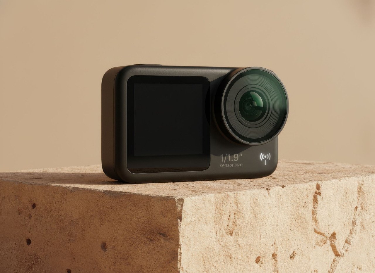 Action camera on sandstone adventure gear display google gemini prompt