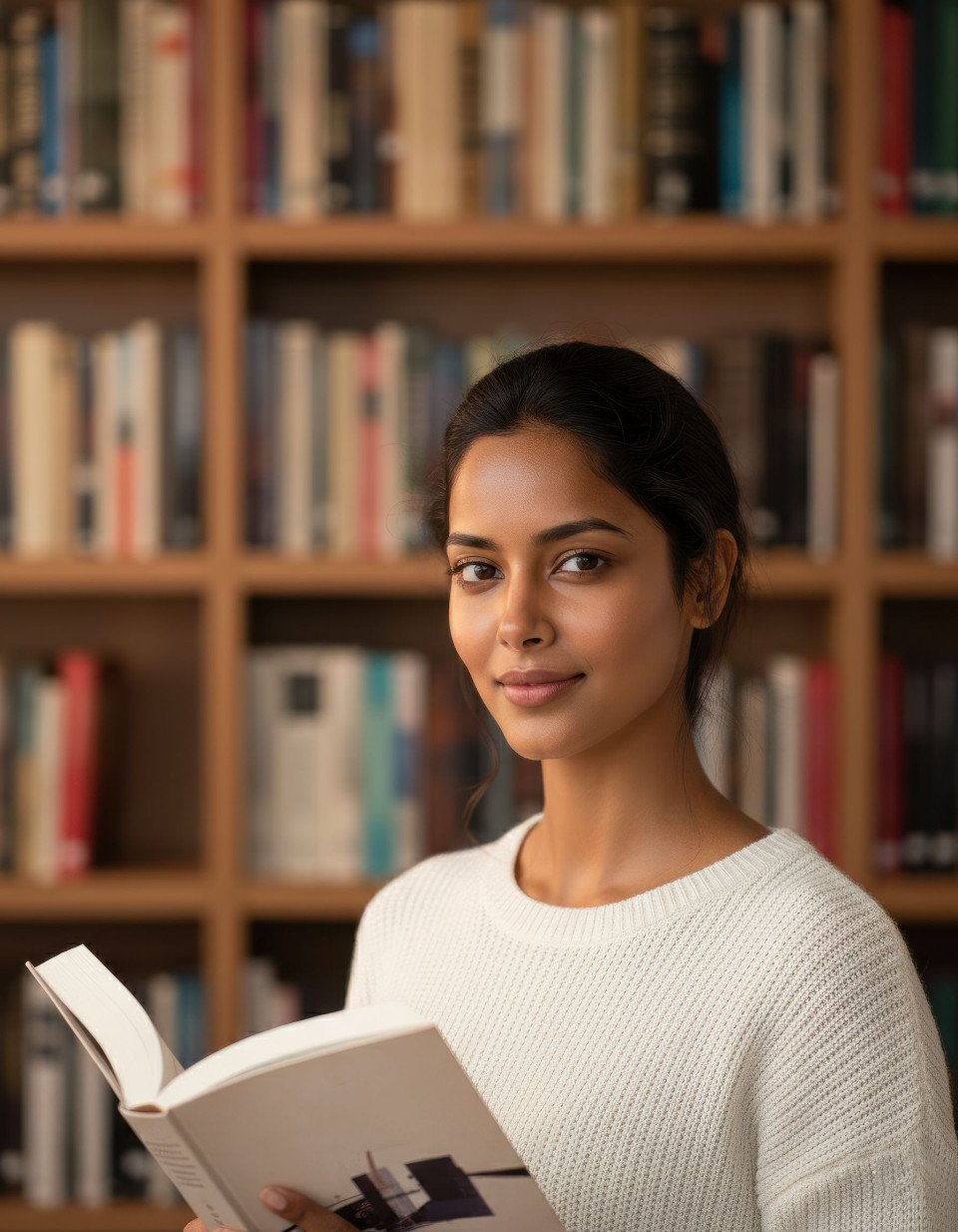 Published author in bookshelf setting sharp focus google gemini prompt