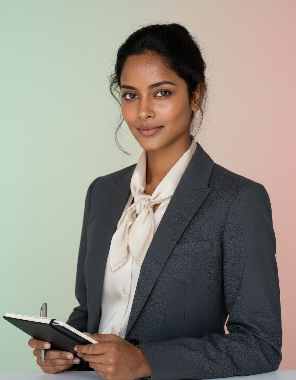 Creative director in pastel studio portrait sharp focus google gemini prompt