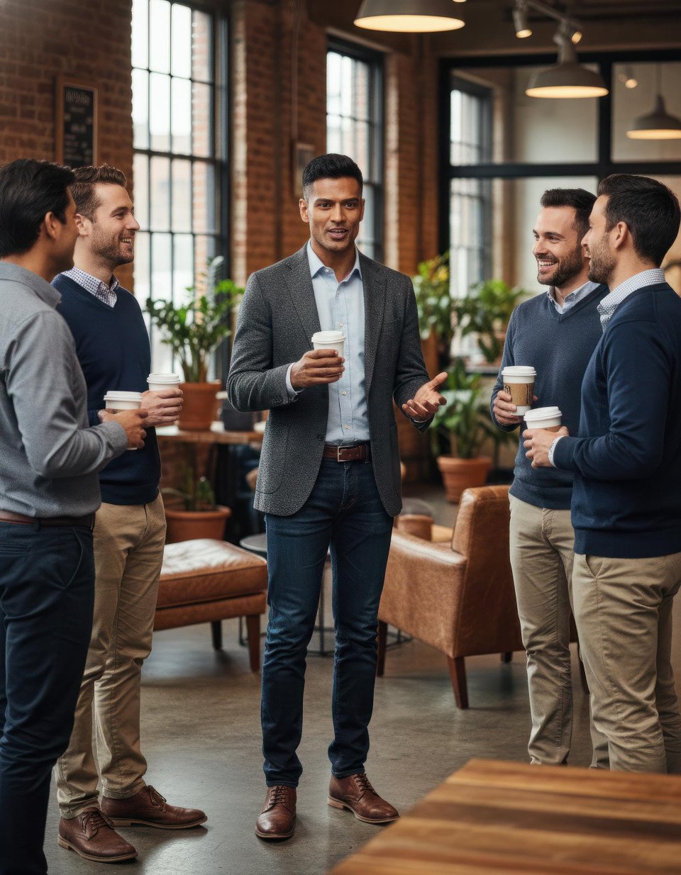 Urban coffee loft business networking scene google gemini prompt