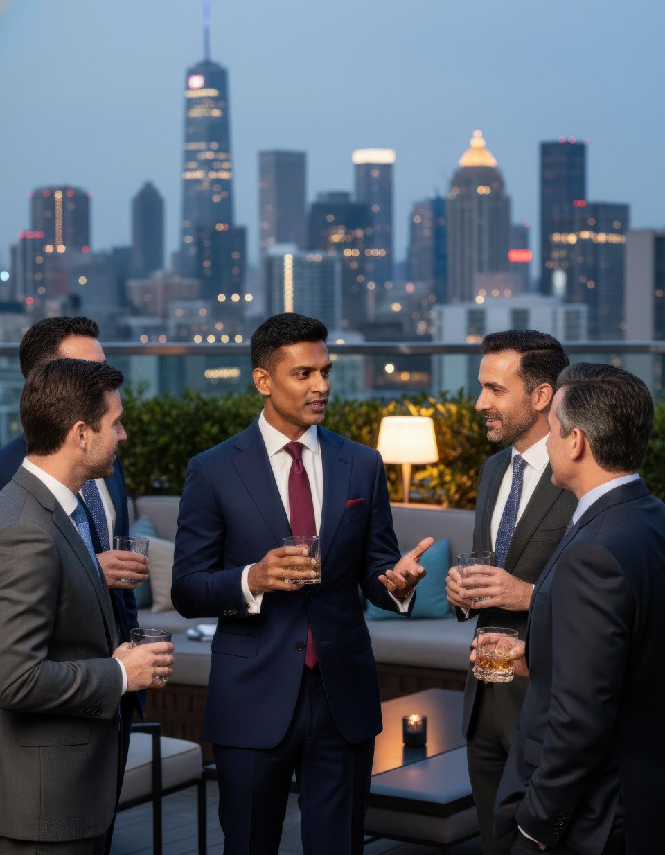 Rooftop business networking at skyline bar google gemini prompt