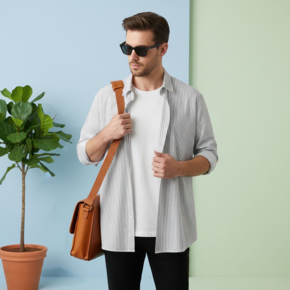 Fashionable man in slim fit designer shirt with sunglasses google gemini prompt