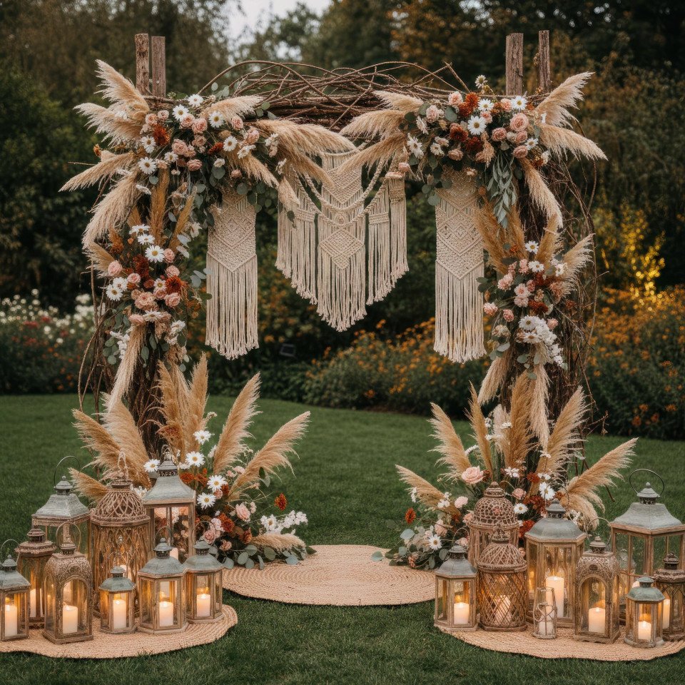 Rustic boho garden wedding altar decor google gemini prompt