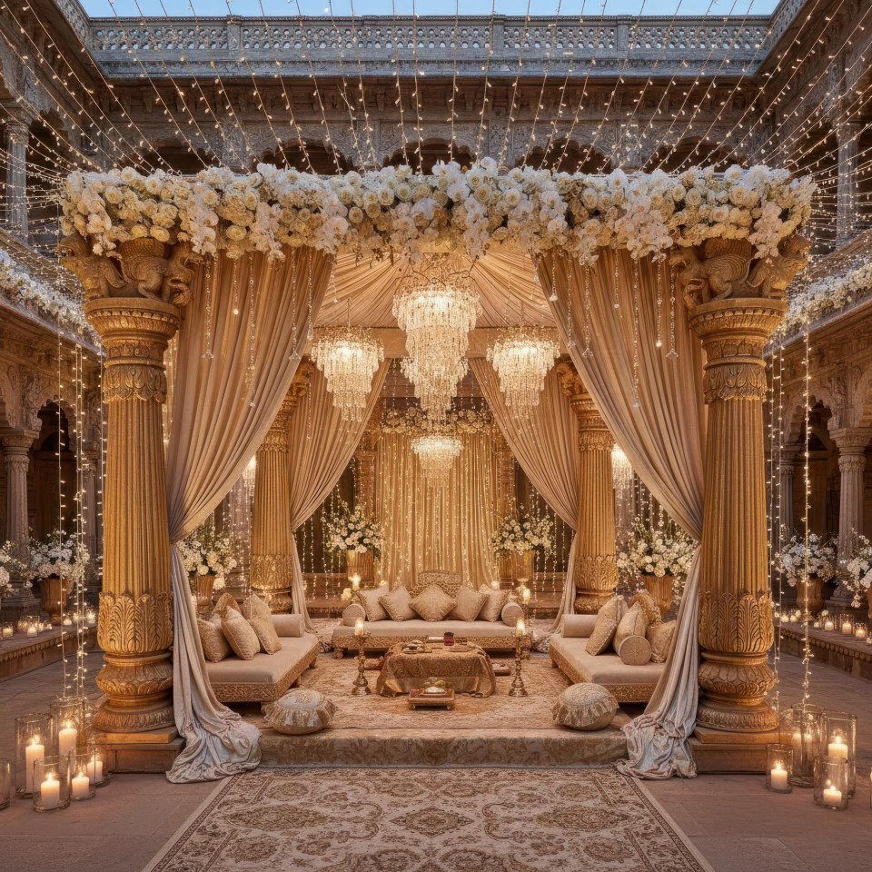 Regal palace wedding mandap decor google gemini prompt