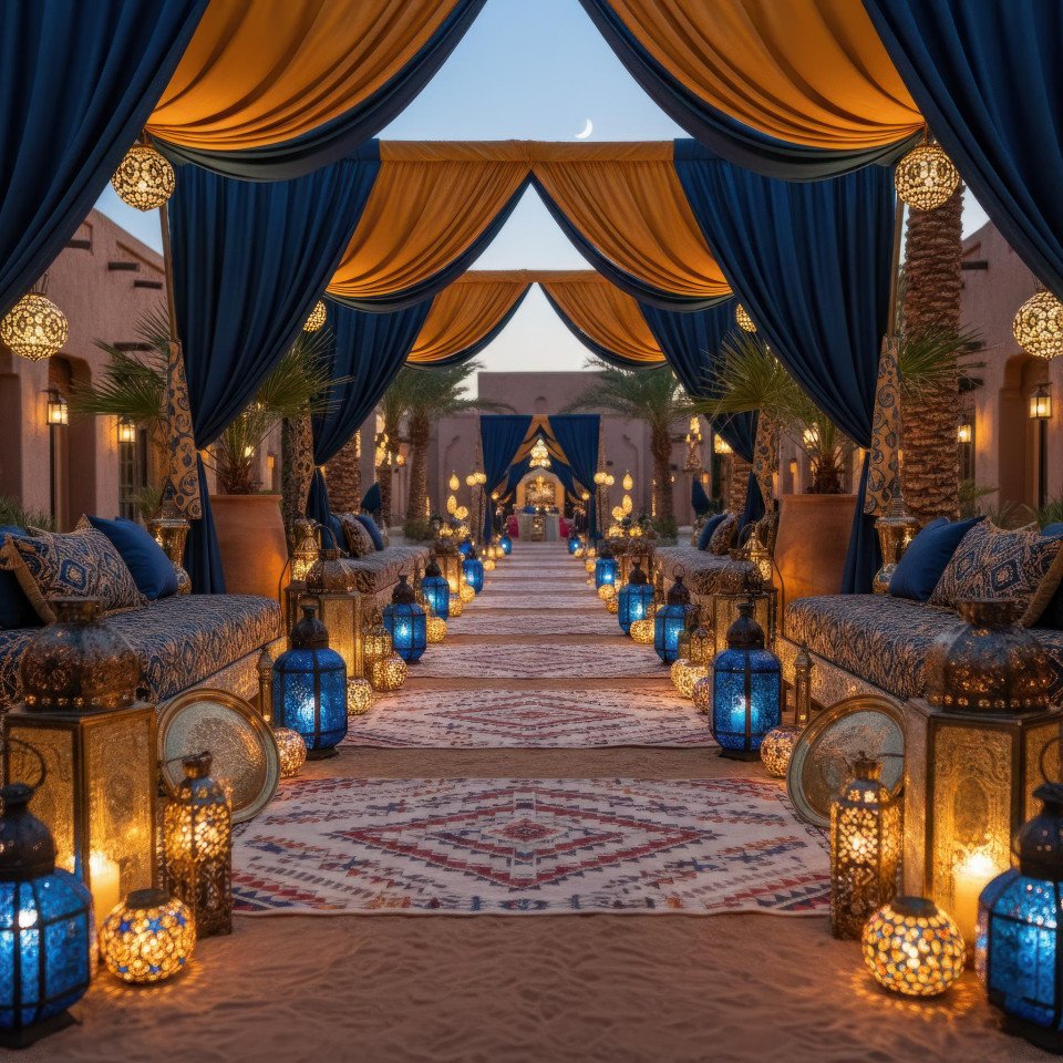 Moroccan arabian wedding aisle decor google gemini prompt