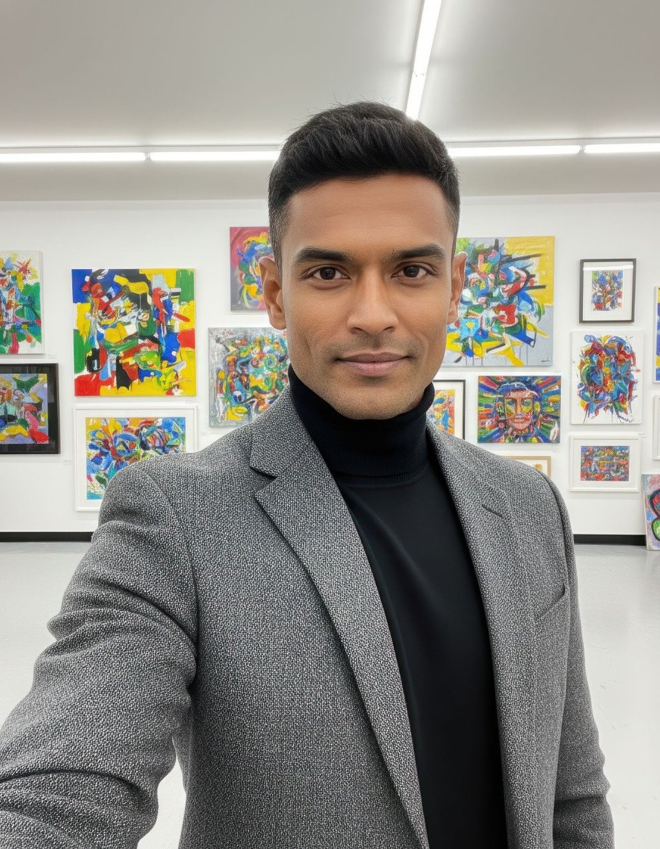 Creative professional selfie in modern art studio google gemini prompt