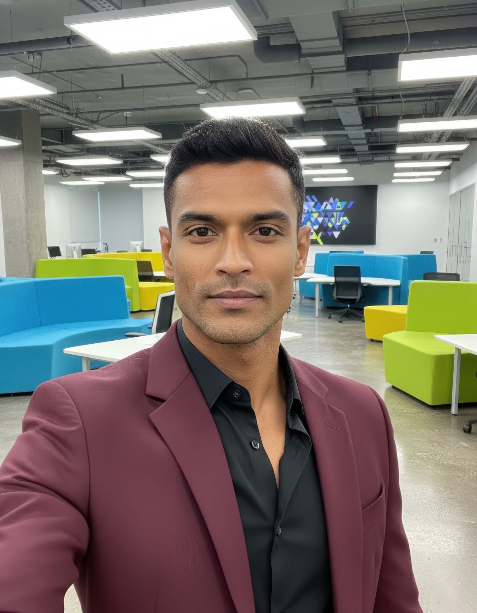 Entrepreneur selfie in innovative workspace office google gemini prompt